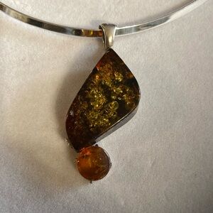 Sterling Baltic Amber glow necklace both pieces marked 925 . Pre owned